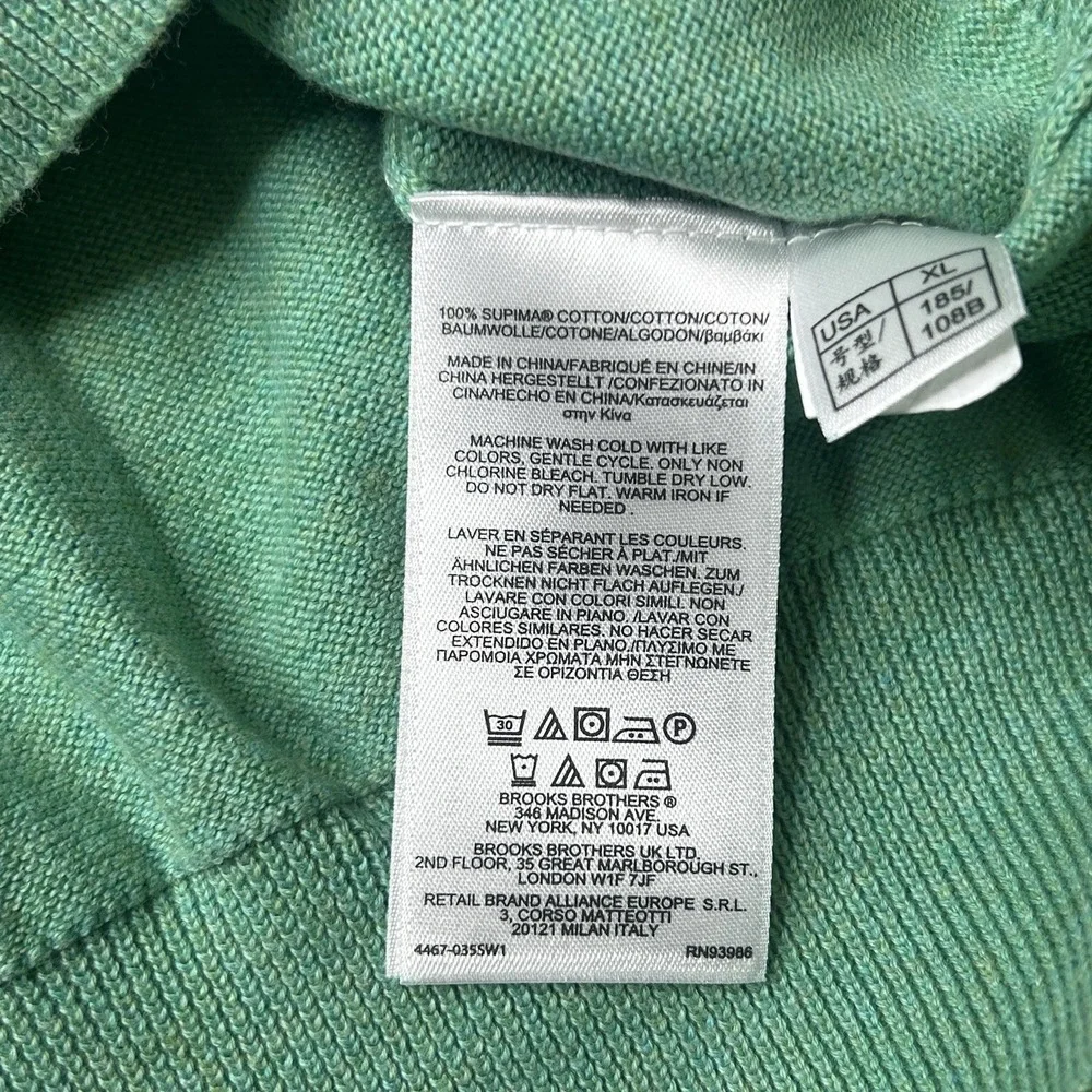 Brooks Brothers Pullover Sweater Vest Men's XL Green Solid 100% Supima Cotton